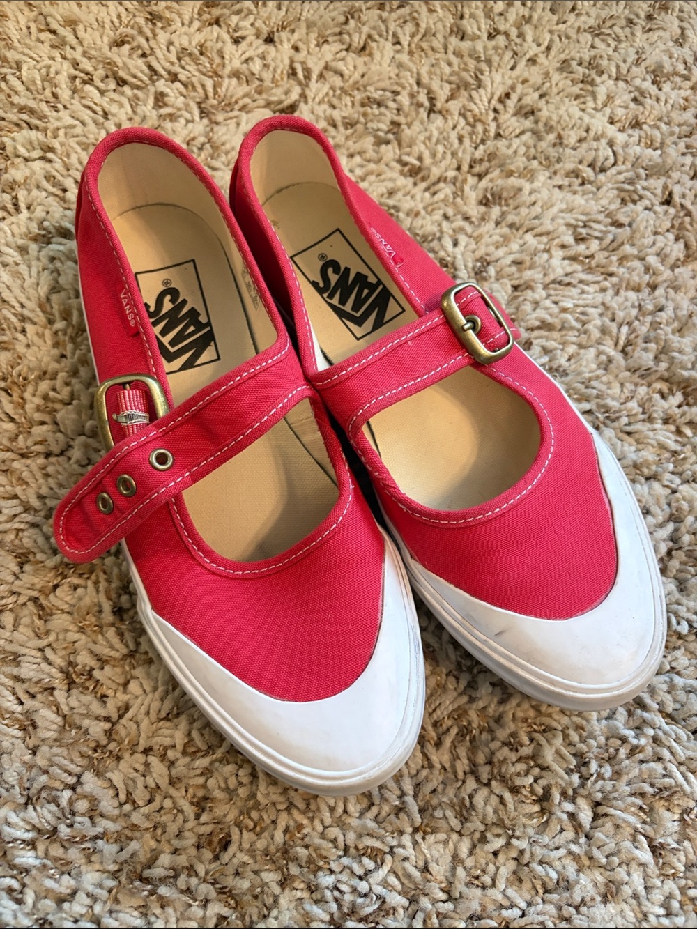 Vans Kids Mary Jane Canvas Sneakers in Red and White